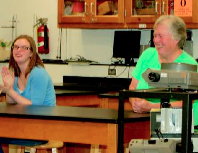 After receiving the Bexley Educator of the Year Award May 2, Rose Blanchard gets applause from sophomore Bryee Wernicke.